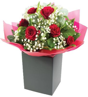 6 red roses hand-tied