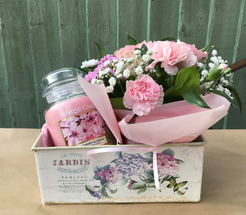 Flowers and Yankee Candle Gift